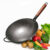 Wok Burner Traditional Authentic Hand Hammered Carbon Steel Round Bottom Stir Fry Pans Birch Handle Wok Pan
